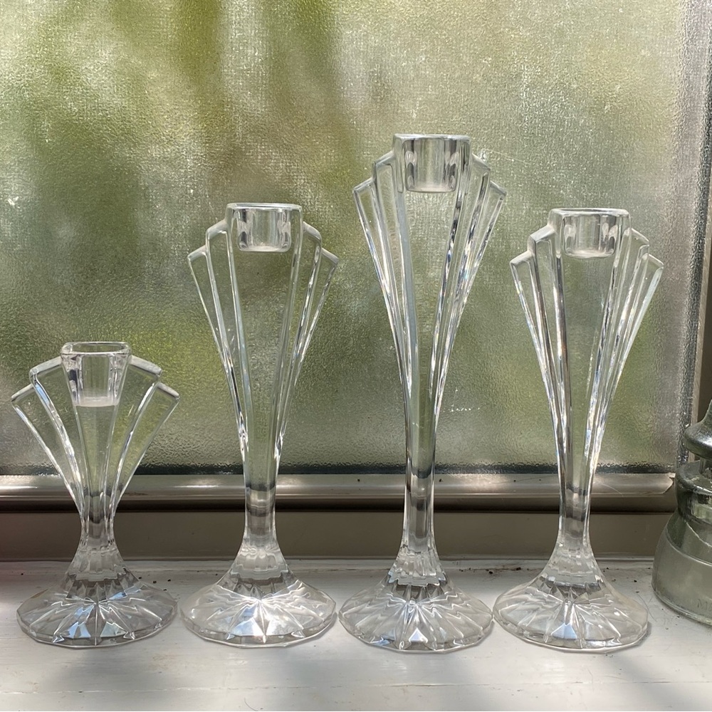 Set Of 4 Bohemia Crystal Candlestick Holders (1) 8” (2) 7” (1) 4 1/2”